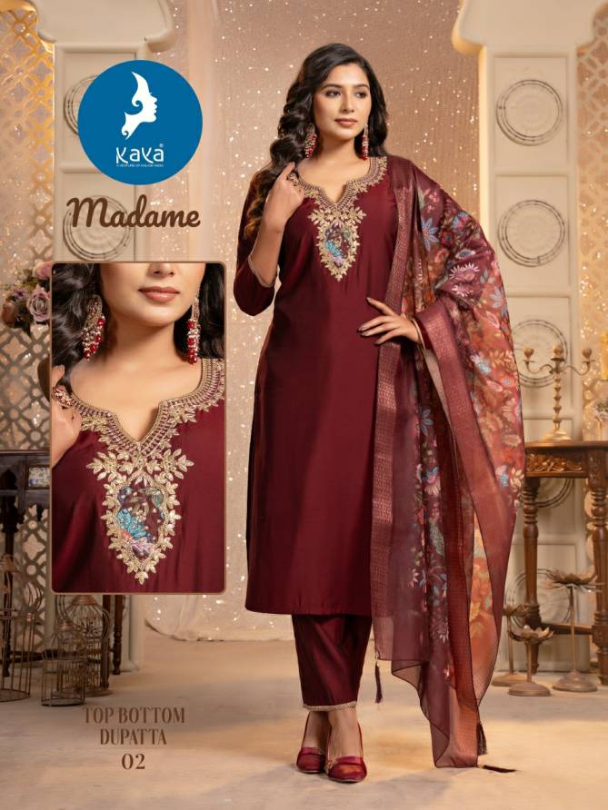 Madame By Kaya Roman Silk Designer Kurti With Bottom Dupatta Wholesale Price In Surat